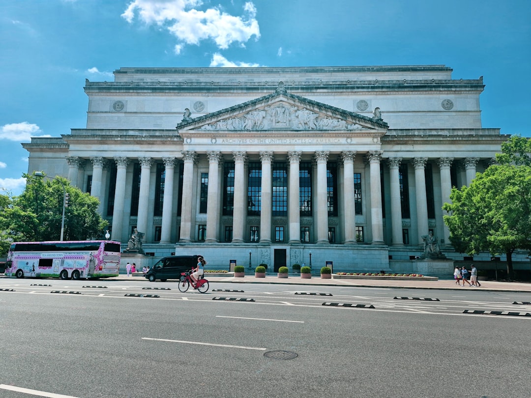 A large building with columns on the front of it