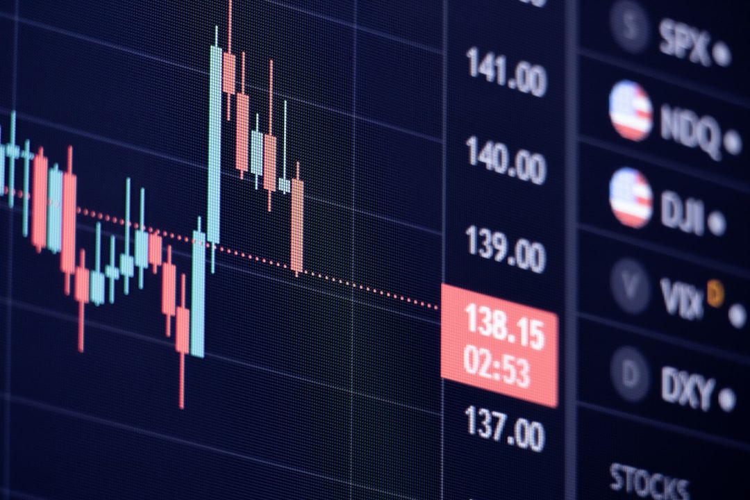 A digital financial candlestick chart showing market trends on a dark screen