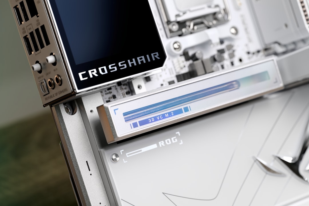 Close-up of a white computer motherboard with 