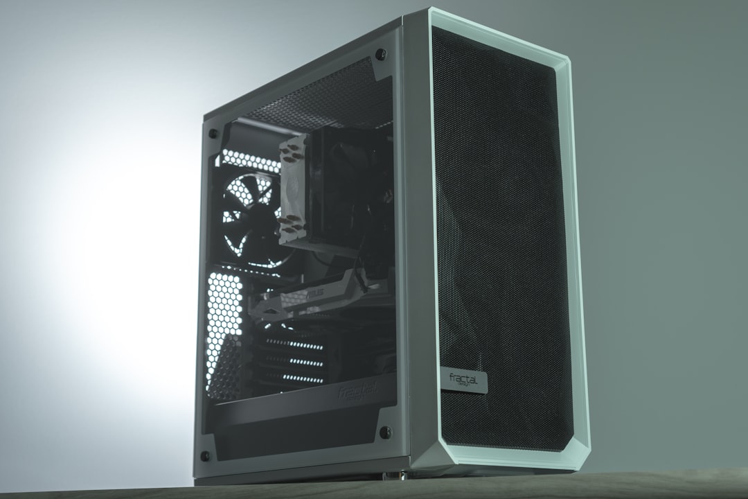 a computer tower with a black screen