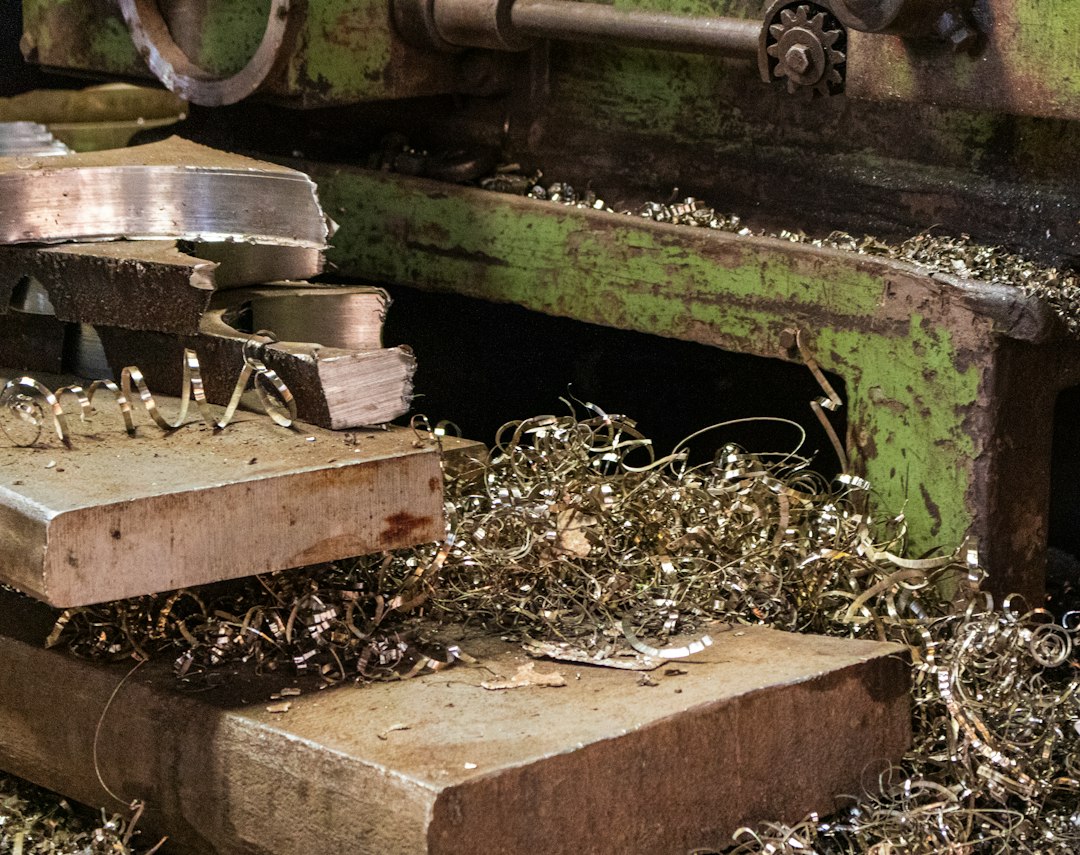 Metal shavings on industrial machinery