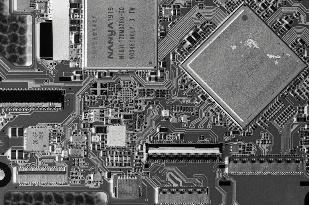Close-up of a complex electronic circuit board with many components