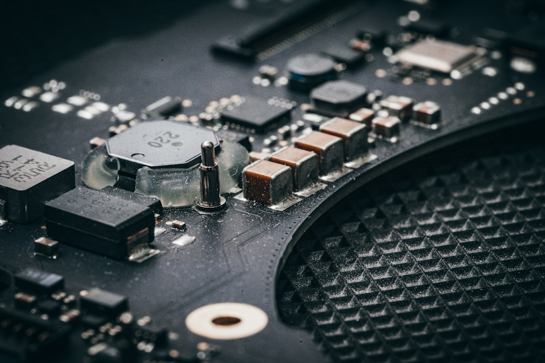 Close-up of a complex electronic circuit board with many components.