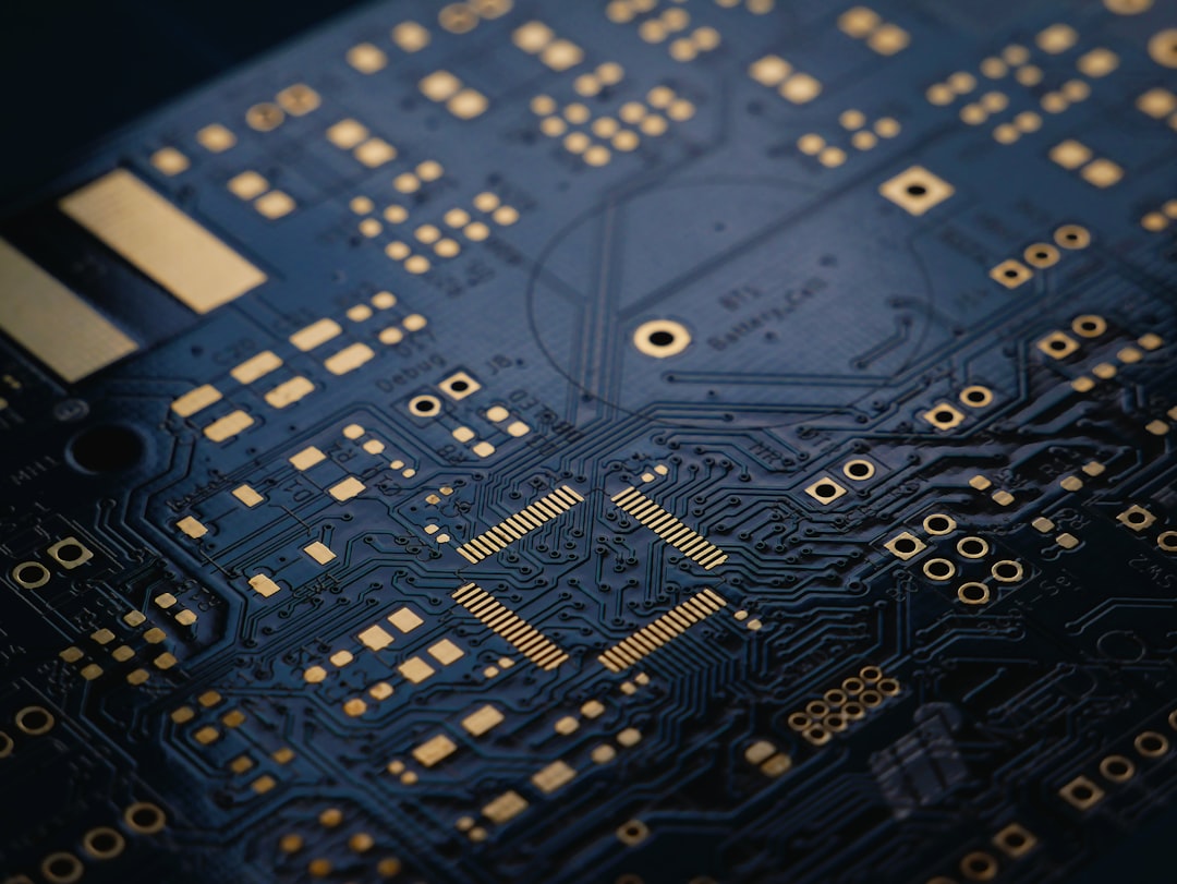 close up of dark blue circuit board